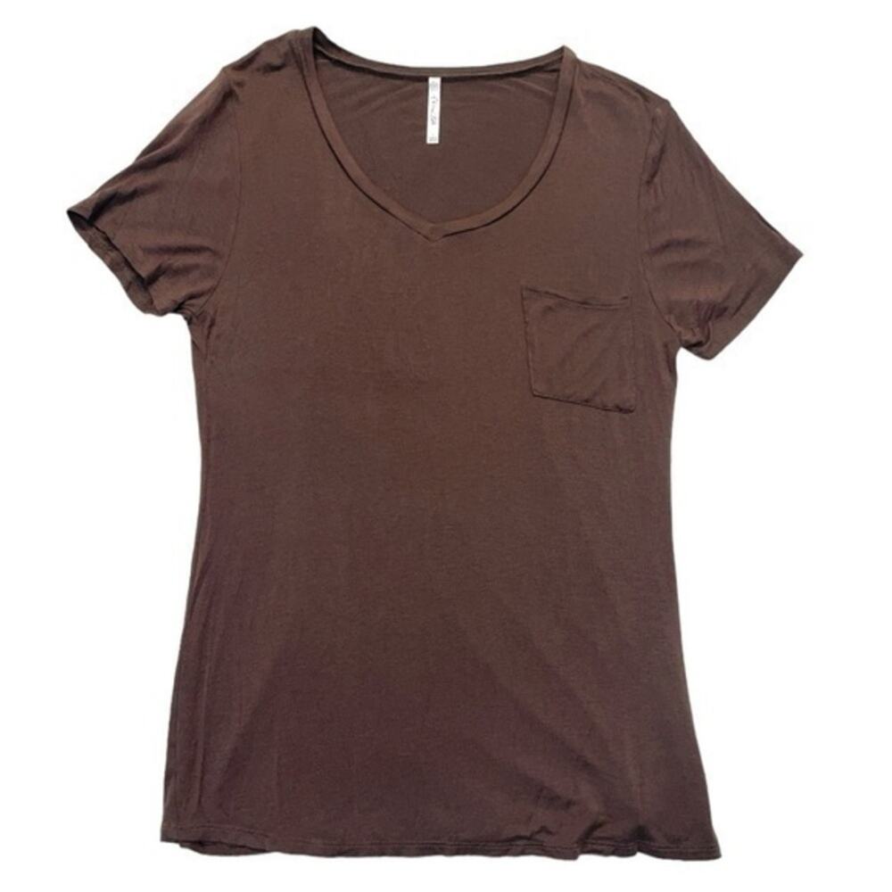 Active USA Brown V-neck T-shirt Size Large pocket tee short sleeve women’s